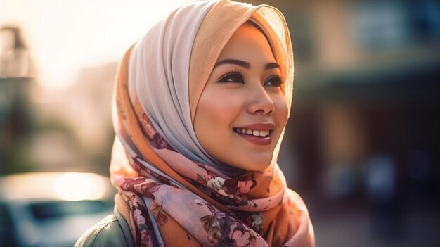 Mulher bonita em um fundo desfocado do mercado modelo de foco seletivo