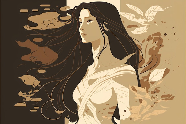 Mulher bonita ilustração de design plano cores suaves e terrosas harmonia e equilíbrio ia generativa