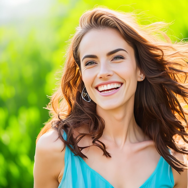 mulher bonita sorrindo em fundo sólido