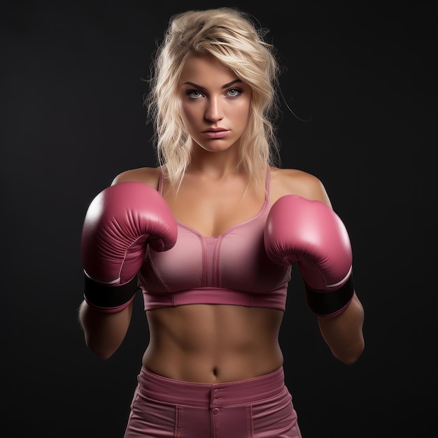 Mulher boxer em pano rosa em IA generativa de fundo preto