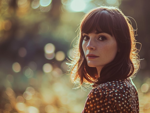 Mulher branca adulta fotorrealista com cabelo liso castanho Ilustração vintage