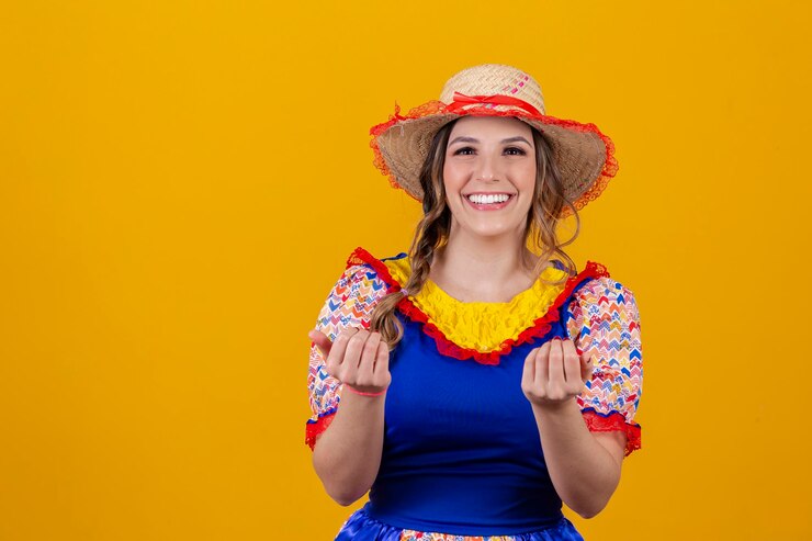 Foto mulher brasileira com roupas típicas para a festa junina