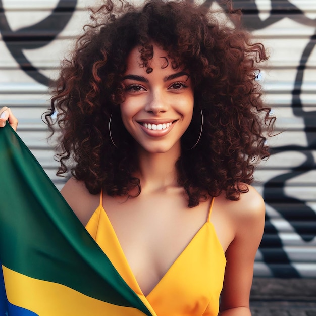 mulher brasileira feliz orgulhosa de ser brasileira bandeira do brasil