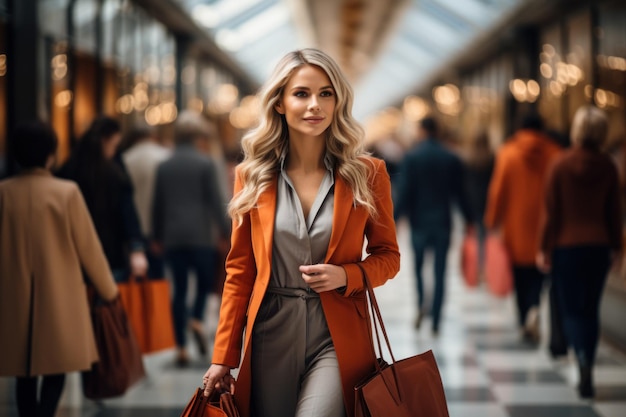 mulher caminhando às compras no shopping ai generativa