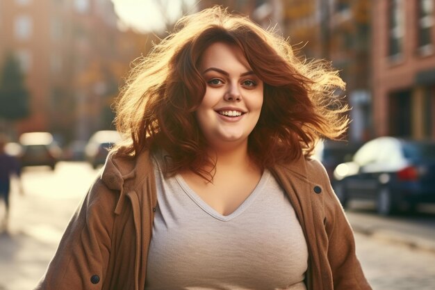 Foto mulher caminhando pela rua da cidade