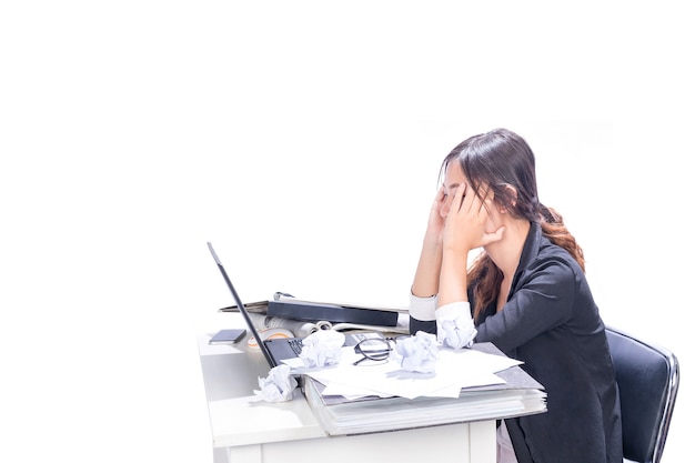 Mulher, cansado, de, trabalho escritório