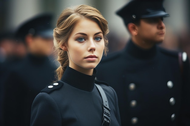 mulher caucasiana bonita em uniforme militar beleza em roupa estrita jovem militar retrato