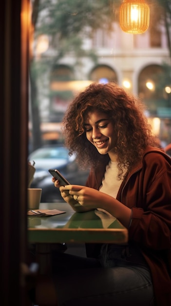 Mulher caucasiana usando o telefone Digitando na tela de toque do smartphone mensagens de texto mulher de negócios estudante feliz sorrindo compras on-line aplicativo móvel de comércio eletrônico