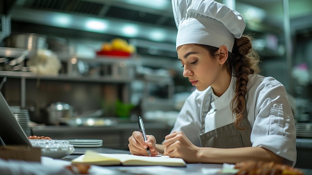 Foto mulher chef em uniforme