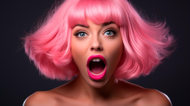 Mulher chocada com peruca rosa