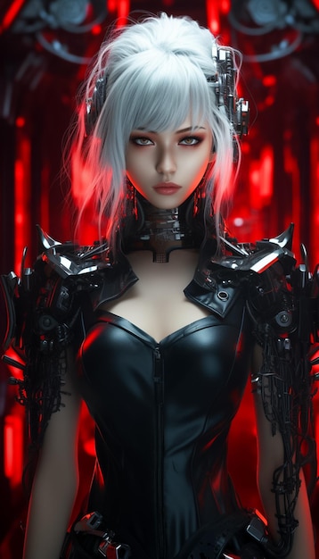 Mulher ciberpunk futurista Modelo 3D realista de um ciborgue humano em um mundo futurista gerado por IA
