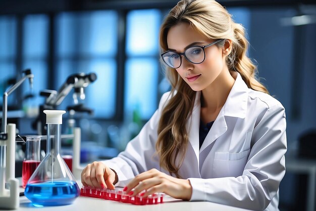 Mulher cientista fazendo pesquisa Análise em um laboratório fazendo com amostras de sangue