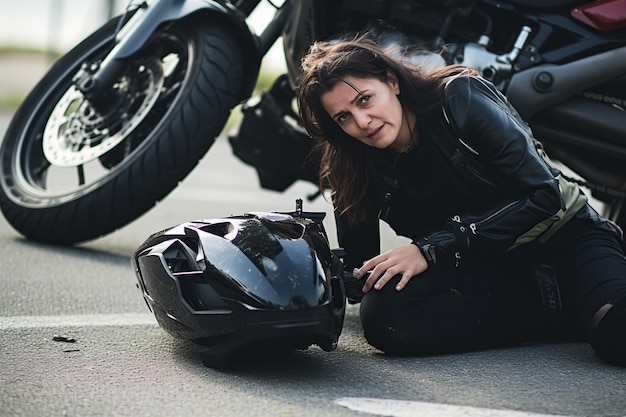 Foto mulher colide com uma motocicleta