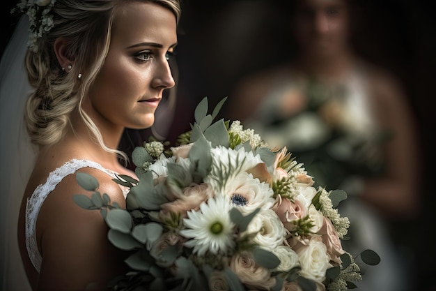 Mulher com buquê de casamento