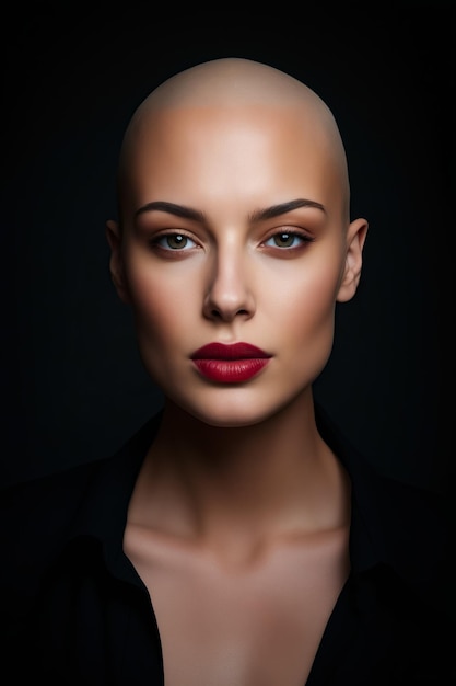 Mulher com cabeça careca e batom vermelho nos lábios IA generativa