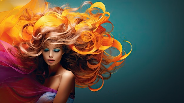 Foto mulher com cabelo bonito banner da web com espaço de cópia ia generativa