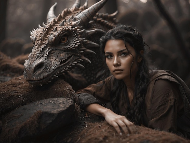 Mulher com caça ao dragão
