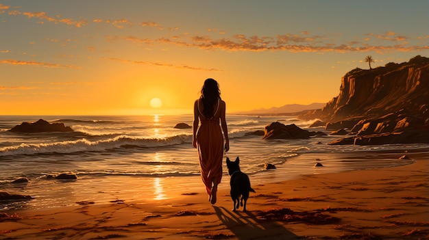 mulher com cachorro na praia