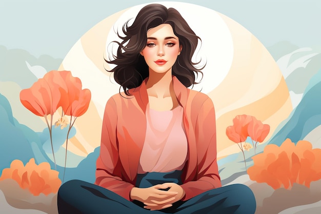 Mulher com conceito pacífico meditando ilustração plana gerada por IA