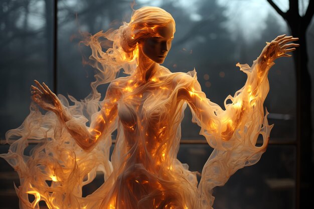 Mulher com dança de fogo IA generativa