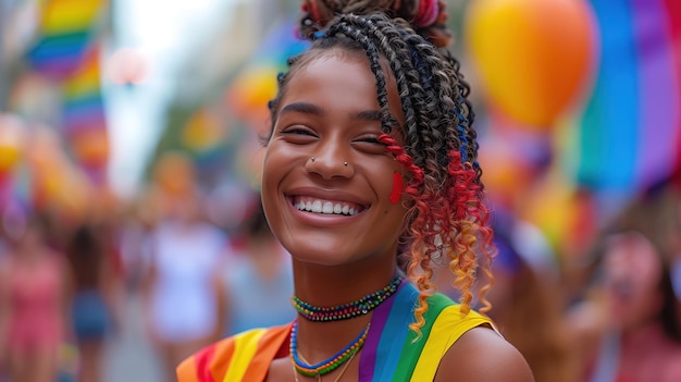 Mulher com dreadlocks sorri para a câmera generativa ai