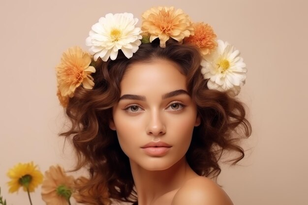 Mulher com flores no cabelo