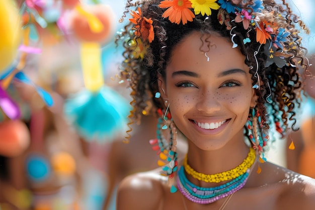 Foto mulher com flores no cabelo