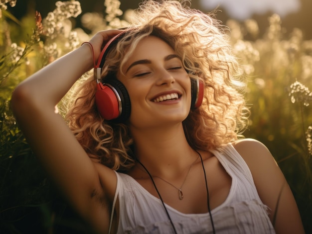 Mulher com fones de ouvido ouvindo música