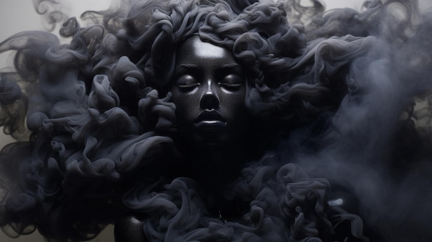 mulher com fumaça preta no estúdio
