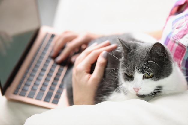 Mulher com gato em casa