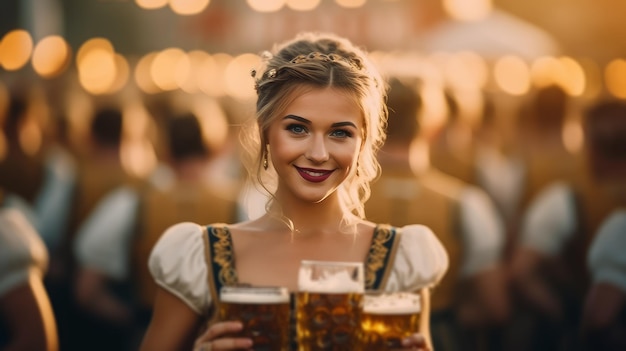 Foto mulher com ia generativa de cerveja