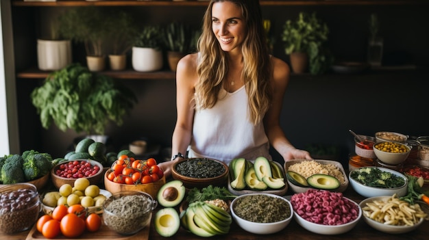 Foto mulher com ingredientes alimentares saudáveis