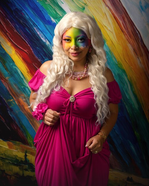 Foto mulher com maquiagem de arco-íris maquiagem de fantasia retrato de beleza de arte