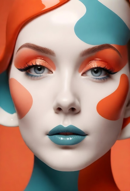 Mulher com maquiagem de pintura facial abstrata