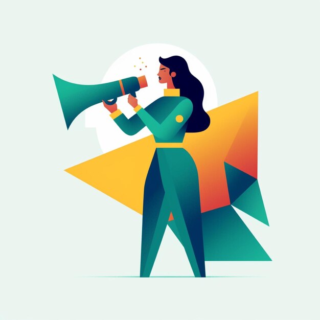 Mulher com megafone Ilustração vetorial em estilo plano