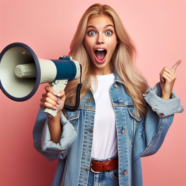 Foto mulher com megafone na mão