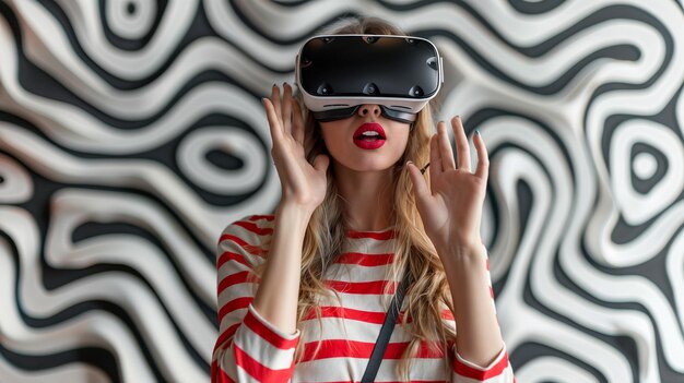 Foto mulher com óculos de realidade virtual conceito de tecnologia futura ai generative