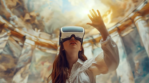 Foto mulher com óculos de realidade virtual tecnologia de realidade aumentada ai generative