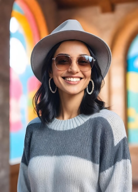 Foto mulher com óculos de sol e chapéu