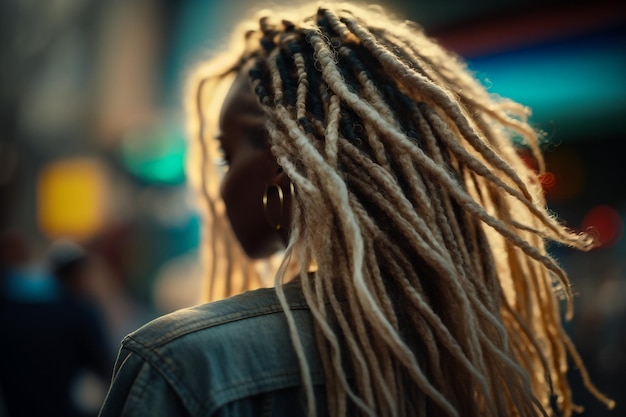 Mulher com penteado dreadlocks cabelo emaranhado na ilustração de tranças IA generativa