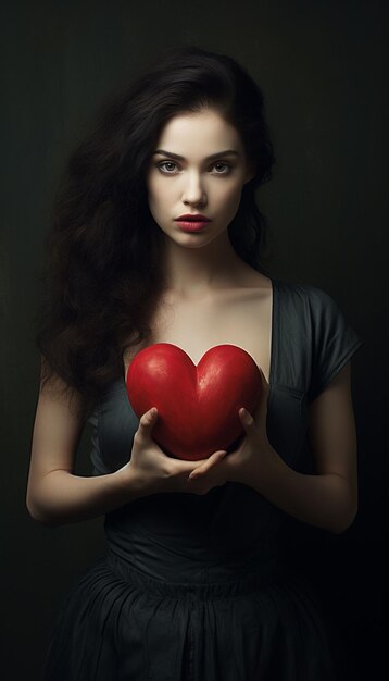 Mulher com um coração vermelho