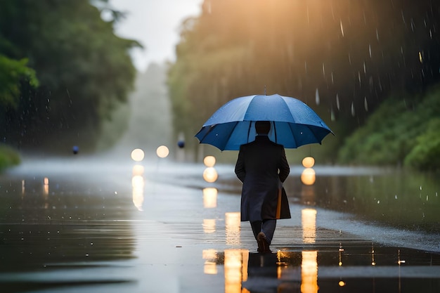 Mulher com um guarda-chuva a caminhar na chuva