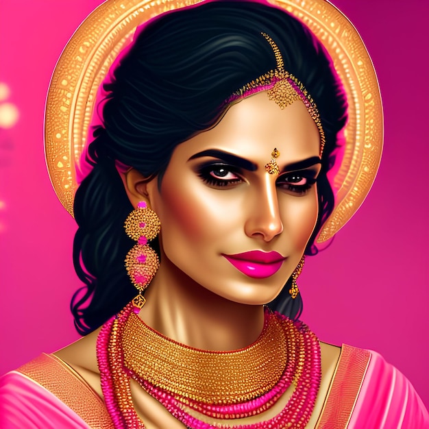 mulher com um saree rosa e um colar de ouro mulheres indianas