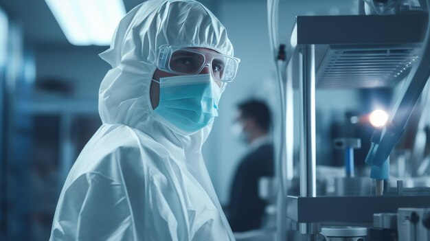 Mulher com uma bata de laboratório segurando um frasco