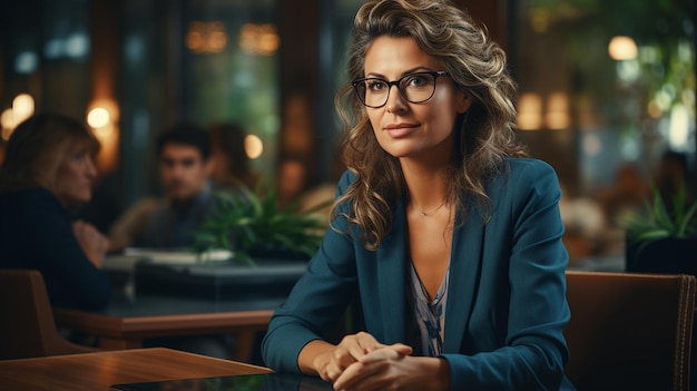 Foto mulher com vestido elegante sentada no restaurante