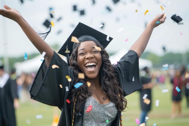 Mulher comemorando a formatura conceito de estudo