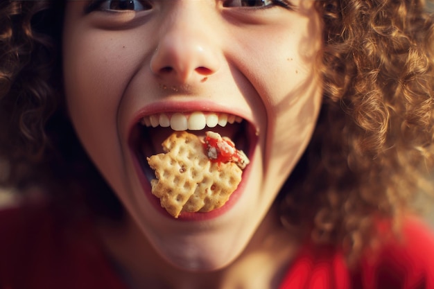 Foto mulher comendo closeup