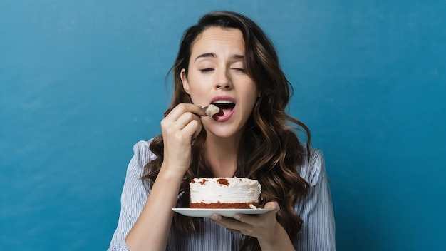 Mulher comendo um bolo