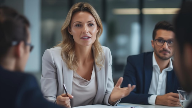 Mulher como líder durante a reunião de negócios