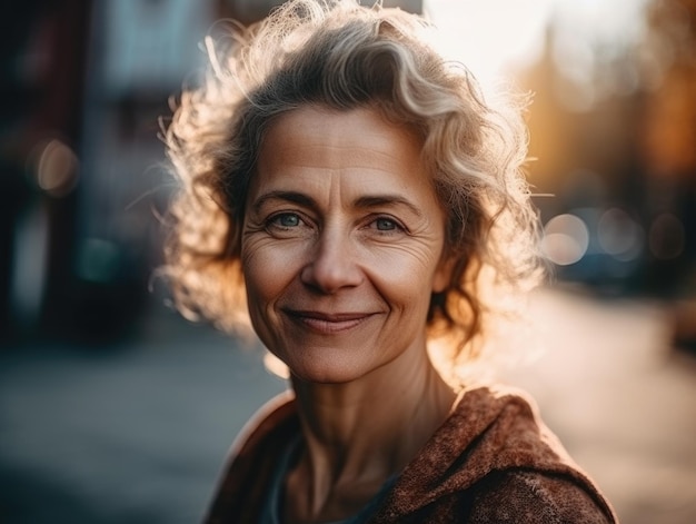 Mulher confiante de meia-idade posando sorrindo na rua em um dia ensolarado IA generativa